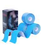 Latex-Free Elastic Kinesiology Tape 3 Rolls - 16ft Uncut Water-Resistant Kinetic Tape for Knee, Elbow, Shoulder - Muscle & Joint Support - Blue - Buy Online on GoSupps.com