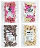 Just Treats Sweet Quartet - Pink Choc Pigs Pink & White Mice Choc Jazzles & White Choc Jazzles (4 x 175g Bags) - 5 23 24 30 Choc Lovers Dream Pack - Buy Online on GoSupps.com