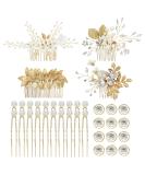 Gold Flower Leaf Hair Combs, Pearl Pins, Rhinestone Barrettes - 36 Pack Set for Wedding & Prom Hairstyles - Buy Online on GoSupps.com