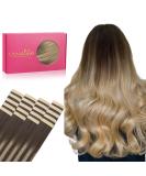 20Pcs Remy Invisible Tape Hair Extensions 55cm Balayage Chocolate Brown to Dirty Blonde - 22 Inch Silky Straight Skin Weft - Buy Online on GoSupps.com