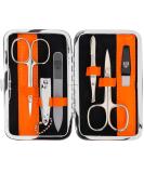 Three Swords Germany Manicure Set 'Genova' | 6-Pcs Nail Kit in Orange Artificial Leather Case | Includes Scissors Clippers Glass Nail Files & Tweezers - Buy Online on GoSupps.com