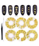 JERCLITY 6 Boxes Metal Gold Nail Charms Nail Studs 3D Art Jewelry Decoration with Tweezers and Wax Pencil - Acrylic Nails Rivets - Buy Online on GoSupps.com