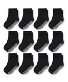 CozyWay Kids Non Slip Cotton Crew Socks - Anti Skid with Grips for Toddlers 1-3 Years - 12 Pairs (Black) - Boys & Girls - Buy Online on GoSupps.com
