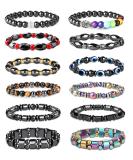 CASSIECA 12Pcs Magnetic Hematite Bracelets for Men Women - Tiger Eye Rainbow Stone Beaded Bracelets for Anxiety Relief - Buy Online on GoSupps.com