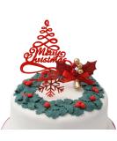 Merry Christmas Cake Decoration topper Yule Log Cupcake Toppers 3 Piece Gold silver red Leaf Holly Set (3 set red holly) - Buy Online on GoSupps.com