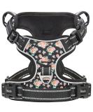 Heele Dog Crockery & Adjustable Reflective Anti-Pull Harness for Medium Dogs - Softly Breathable Padded Handle Floral-Black Design | XS Size (33-43cm) - Buy Online on GoSupps.com