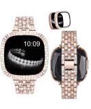 V-MORO Compatible with Fitbit Sense 2/Versa 4 Bands for Women with Protective Case Cover Luxurious Bling Diamond Stainless Steel Strap Replacement for Fitbit Versa 4/Sense 2-Rose Gold - Buy Online on GoSupps.com