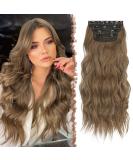 Feshfen 4PC Clip-In Hair Extensions - Synthetic Wavy Hair Golden Brown Mixed 50cm - Perfect for Women! - Buy Online on GoSupps.com