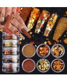 Thanksgiving Fall Maple Leaf Nail Art Glitter Flakes | Golden Orange Fine Glitter Powder & Hexagon Sequins for Manicure & Crafts - Buy Online on GoSupps.com