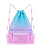 Nidoul Mesh Drawstring Beach Bag with Zipper Pocket - Pink Blue | Ideal for Swimming, Gym & Storage | Adult Kids - Buy Online on GoSupps.com