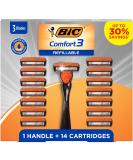 BIC Comfort 3 Refillable Disposable Razors for Men - 15 Piece Razor Kit with 1 Handle & 14 Cartridges | International Shipping Available - Buy Online on GoSupps.com