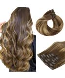 Hotbanana Clip-in Hair Extensions | Real Remy Hair Balayage Chocolate Brown to Caramel Blonde | 40cm 120g - 7 Piece Set - Buy Online on GoSupps.com