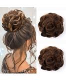 JJstar 2PCS Messy Bun Curly Fake Hair Buns Donut Tousled Updo High Heat Synthetic Fiber Scrunchies (Dark Brown/Golden) - Women/Girls Ponytail Extension - Buy Online on GoSupps.com