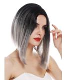 WIG ME UP TYS-896-1BTT-T0906 Women's Long Bob Ombre Wig - Black Grey Clavi-Cut Shoulder Length Hairstyle - Buy Online on GoSupps.com