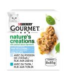 Gourmet Nature's Creations |Adult cat |Mini bissen |Sea fish filling spinach & rice tuna garnish tomatoes & rice |8 x 85 g (prey) fish and tuna 680 g (1 Pack) - Buy Online on GoSupps.com