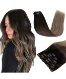 Runature Real Hair Clip-In Extensions - Ombre Dark Brown to Medium Brown & Ash Blonde - 80g 30cm 7PCs #2/6/18 - Smooth & Versatile Hair Recovery - Buy Online on GoSupps.com