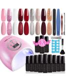 Lavender Violets 20pcs Gel Nail Polish Kit with UV Light - 9 Colors, Base Coat, Top Coat, Manicure Tools - DIY Starter Gift Set (F906 Blooming Rose) - Buy Online on GoSupps.com