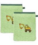 Erwin M ller Children's Waschrot - Green Tractor & Excavator Washi Pack 100% Cotton Wash Glove 15x21 cm | High-Quality Embroidery - Buy Online on GoSupps.com