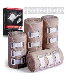 FRESINIDER Elastic Bandage Wrap 4 Pack (2 X 3 + 2 X 4 Wide Rolls) + 24 Clips | Stretch Compression Bandage Up to 15ft | Ideal for Medical, Sports, Sprains | Calf, Ankle & Foot Support - 4 Count - Buy Online on GoSupps.com