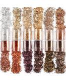 Flofia 12 box nail glitter sequin holographic glitter powder powder for make -up face eyes body nail polish powder nail art nail decoration gold brown gold & brown - Buy Online on GoSupps.com