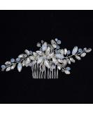 Silver Vintage Hair Comb for Brides | Handmade Flower Rhinestone Clip Barrette | Light Blue Opal Crystal Wedding Hair Accessories - Buy Online on GoSupps.com