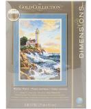 Cliffside Lighthouse Gold Collection Cross Stitch Kit | 11 x 17 | 18 Cnt. Ivory Aida | Rocky Point Design | Adults - Buy Online on GoSupps.com