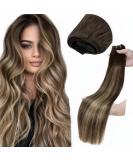 LAAVOO Real Hair Extensions - Brown Balayage Dark Brown Ombre & Caramel Blond Tresses | 80g Remy Hair Sewing - 35cm #4/25cm #4/27/4 - Buy Online on GoSupps.com