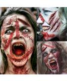 EGMBGM 128+ PCS Halloween Fake Stitches Temporary Tattoos Kit | 3D Zombie Makeup for Adults & Kids | Scary Chucky Scars & Blood Face Stickers - Buy Online on GoSupps.com