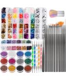 Nail Art Brush and Design Tools Kit - FANDAMEI Nail Brushes, Dotting Tools, Glitter, Butterfly, Heart Sequins, Foil Flakes, Rhinestones - Black - Buy Online on GoSupps.com