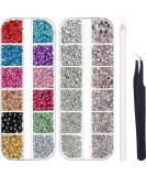 4488 Pieces Nail Art Rhinestones Crystal Flatback with Tweezers - Colorful AB Color & Clear Rhinestones for Nails, Clothes, Shoes, Bags Decoration - Buy Online on GoSupps.com