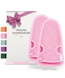 Lowell Peeling Gloves Set - 2 Exfoliating Gloves for Body & Face Bonus Guide & Suction Cups - Pink - Buy Online on GoSupps.com