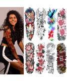 Aresvns Temporary Tattoo 8 Sheets for Women Teens Girls Kids - Realistic Full Arm Fake Tattoo Flowers Sleeve Stickers, Long-Lasting & Waterproof - L19 xW7 - Buy Online on GoSupps.com