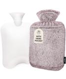 Qomfor Hot Water Bottle with Premium Faux Fur Cover - 1.8l Large - Pain Relief for Neck, Shoulders, Hands and Feet - Kangaroo Pocket - Cosy Nights - Plum - Buy Online on GoSupps.com