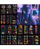 Neon Glow in the Dark UV Temporary Tattoos - 20 Large Sheets for Women & Girls - Buy Online on GoSupps.com