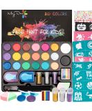 Maydear Face Painting Kit for Kids - 20 Color Water Based Makeup Palette with Stencils, Glitters, and Rainbow Split Cake - Perfect for Parties and Halloween - Safe Professional Body & Face Paint Kit - Buy Online on GoSupps.com