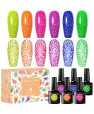 MEET ACROSS Neon Reflective Glitter Gel Nail Polish Set - Shimmery Sparkly Gel Art Varnish Kit for DIY Manicure - Soak Off LED Lamp Included - Buy Online on GoSupps.com