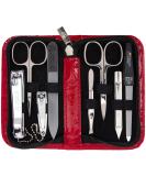 Three Swords 8 pcs Manicure Set 'Roma' | High-Quality Ostrich Leather Imitation Nail Case | Complete Nail Care Tools - Scissors Clippers Tweezers Glass & Sapphire Files - Buy Online on GoSupps.com