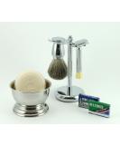 G.B.S Men's Classic Shaving Set - Safety Razor Chrome Bowl Badger Brush & Natural Soap - Premium Grooming Kit for Perfect Shave - Buy Online on GoSupps.com