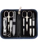 3 Swords Germany - brand quality 8 piece manicure pedicure grooming kit with glass nail file (490) BLUE - JEANS TEXTILE - Buy Online on GoSupps.com