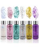 6 Bottle glitter for face body facial glitter body glitter gel make -up with 3 small spoons for Christmas Festival Masquerade Birthday makeup (white/gold/silver/pink/green/purple) - Buy Online on GoSupps.com