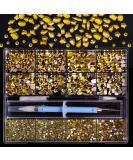 Lemon Yellow Nail Art Rhinestones Set - 3320 Pcs Crystal Gems & Round Beads for DIY Nail Crafts | Includes Tweezers Pen - 24 Types of 320 Diamonds + 3000 Flat Back Gemstones - Buy Online on GoSupps.com