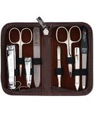 Buy Three Swords 8-Piece 'Roma' Manicure Set | High-Quality Nail Care in Brown Synthetic Leather Case | Nail Scissors Clippers Tweezers & Glass Files | International Shipping Available - Buy Online on GoSupps.com