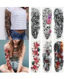 6 Sheets Full Arm Waterproof Black Skull Rose Temporary Tattoos for Men and Women - Extra Large Body Art Sticker Fake Tattoo - Buy Online on GoSupps.com