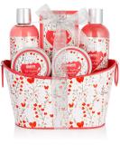 BRUBAKER Cosmetics 6-Piece Bath & Shower Set - Strawberry Sweet Love Gift Set in Decorative Metal Basket - Pink Floral Design - Buy Online on GoSupps.com