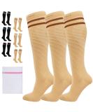 360 RELIEF - Flight Compression Socks Supports | Blood Circulation Travel Work XXL 3Pairs-Beige with 2 Dark brown lines - Buy Online on GoSupps.com
