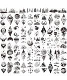 62 Sheets Mountain Temporary Tattoos Stickers, Including Fake Tattoos Waterproof Fake Black Geometry Sun Star Moon Tree Triangle Sea Wave Tattoos, Semi Permanent Tattoos for Adult and Kids - Buy Online on GoSupps.com