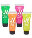 UV Glitter Body Paint Gel Set - 4 Colors - 10ml Tubes - Glowing Effect - For Girls, Women, Adults - Dress Up, Festival, Halloween - by Splashes and Spills - Buy Online on GoSupps.com