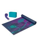 Gaiam Beginner's Yoga Starter Kit - 4mm Thick Printed Non-Slip Mat with Yoga Block and Strap - Lily Shadows Design - Buy Online on GoSupps.com