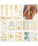 24 Sheets Gold Temporary Tattoos for Women - Waterproof Metallic Stickers for Arms, Wrists, and Bands - Shimmering Fake Tatoos for Girls and Adults - Buy Online on GoSupps.com