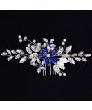 Silver Vintage Wedding Hair Comb with Blue Sapphire Rhinestone and Ivory Pearl - Handmade Bridal Headpiece for Brides and Bridesmaids - Buy Online on GoSupps.com
